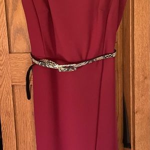 Dark red DressBarn dress. Sleeveless with back zip and belt. Size 14